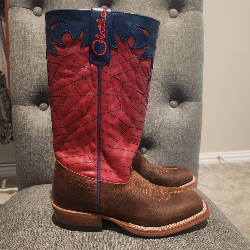 Spiderman Boots From Olathe Boot Co. Red and Blue Spiderman Kids' Western Boots - Picture 4 of 7
